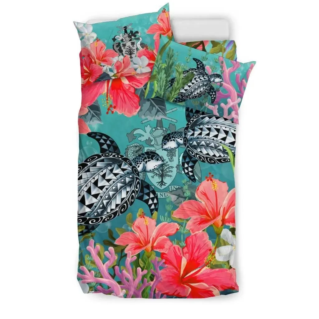 Barbados Bedding Set - Polynesian Turtle Hibiscus And Seaweed A24