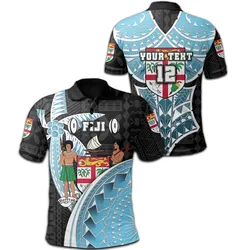 (Custom Personalised) Fiji Tapa Rugby Polo Shirt Armor Style - Black
