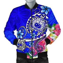 Samoa Men's Bomber Jacket - Turtle Plumeria (Blue) - BN18