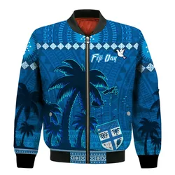Bula Fiji Day Bomber Jacket Fijian Tapa with Palm Tree 52nd Anniversary LT13