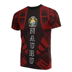 Nauru T shirt - Nauru Coat Of Arms Polynesian Tattoo Red Style