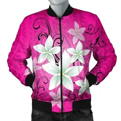 Hawaiian Plumeria Polynesian Bomber Jacket - Pink - AH