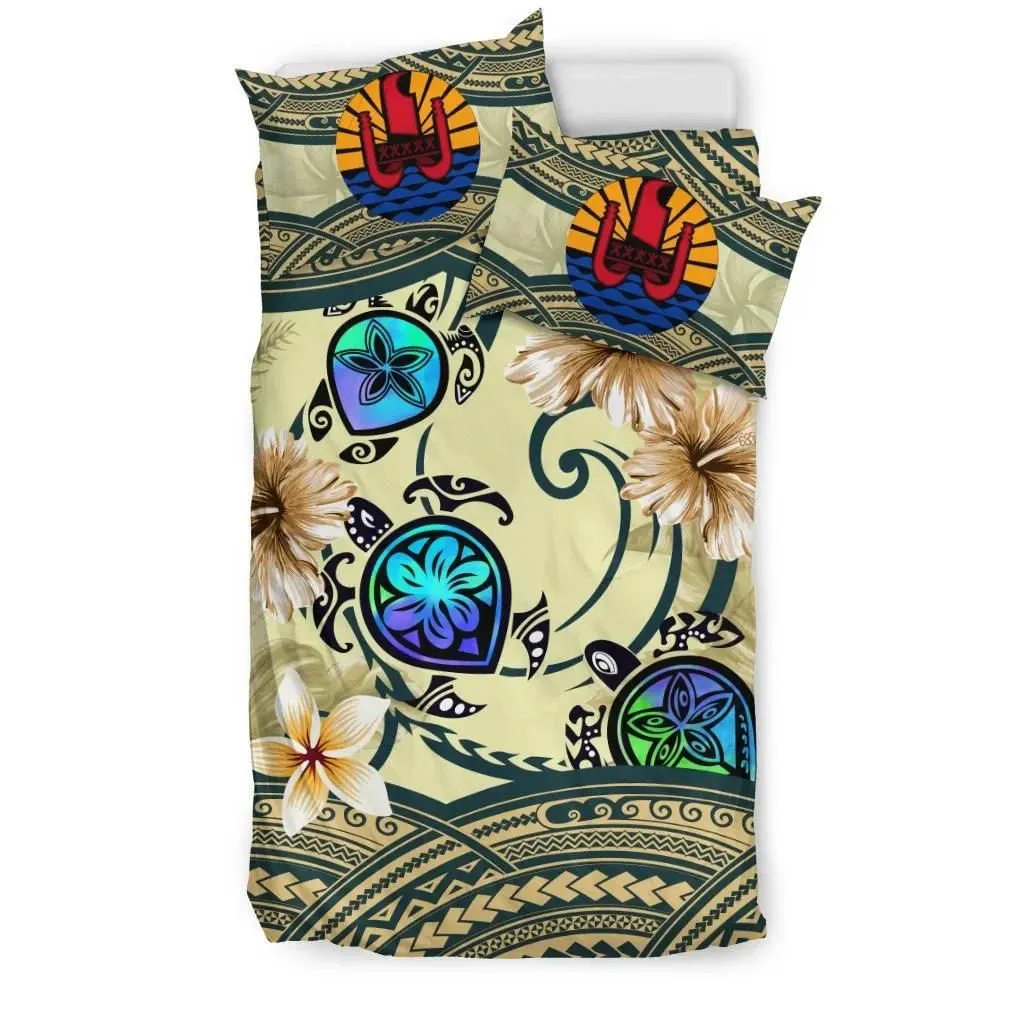 Tahiti Bedding Set - Polynesian Turtle Hibiscus Beige A24