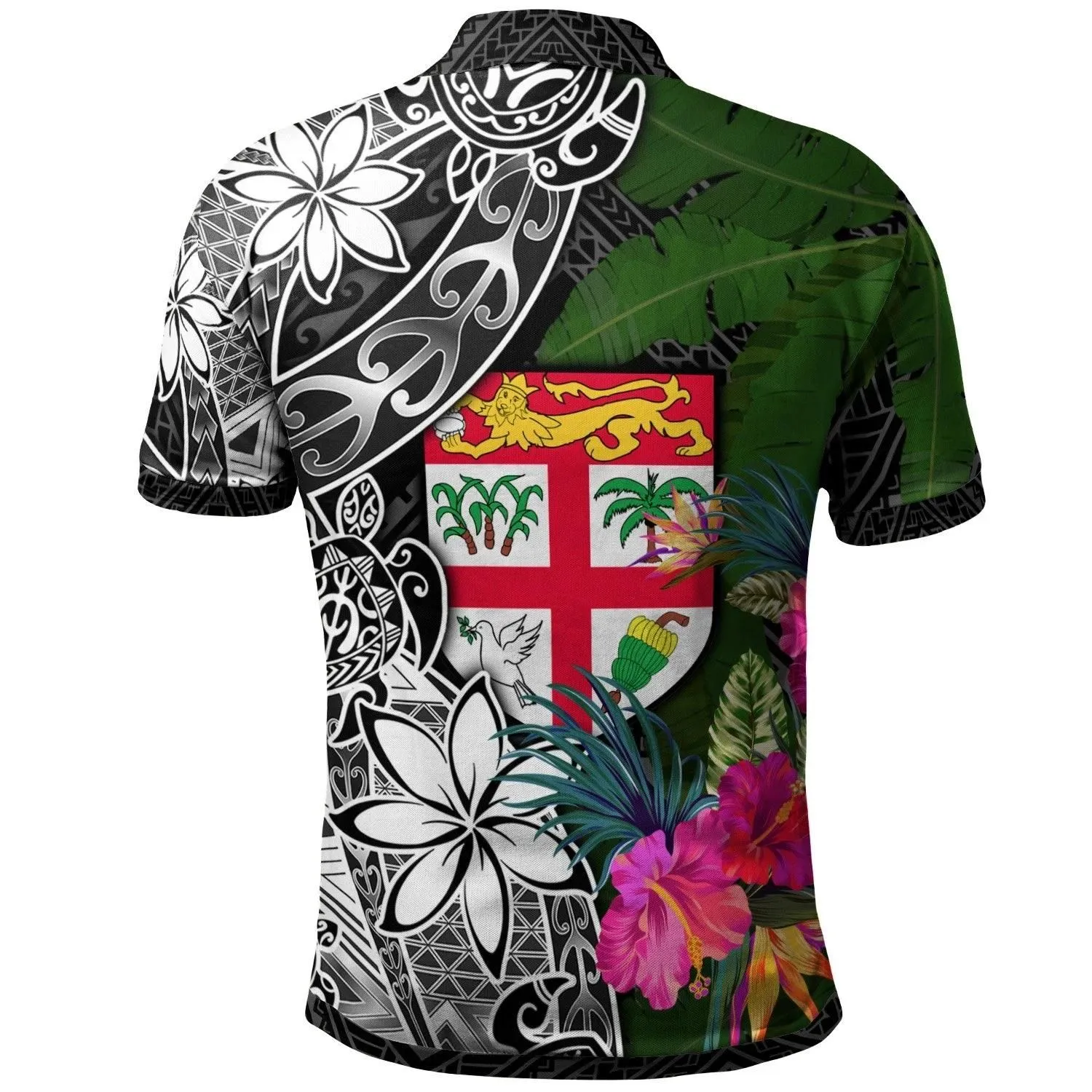 Fiji Custom Personalised Polo Shirt - Turtle Plumeria Banana Leaf - BN11