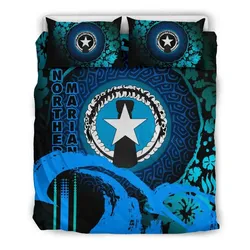 Northern Mariana Islands Bedding Set - Hibiscus And Wave Navy K7