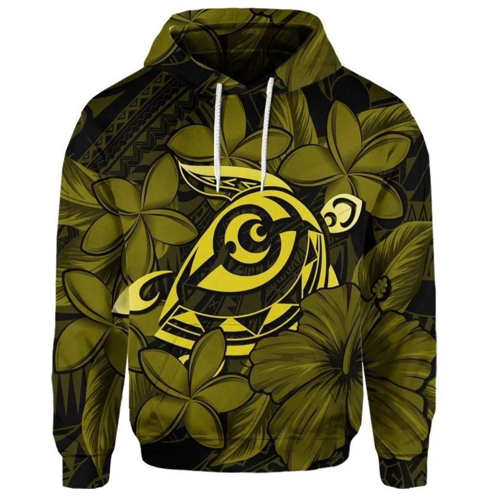 (Personalised) Hawaiian Turtle Hibiscus Plumeria Kanaka Polynesian Hoodie Yellow - Soft Style