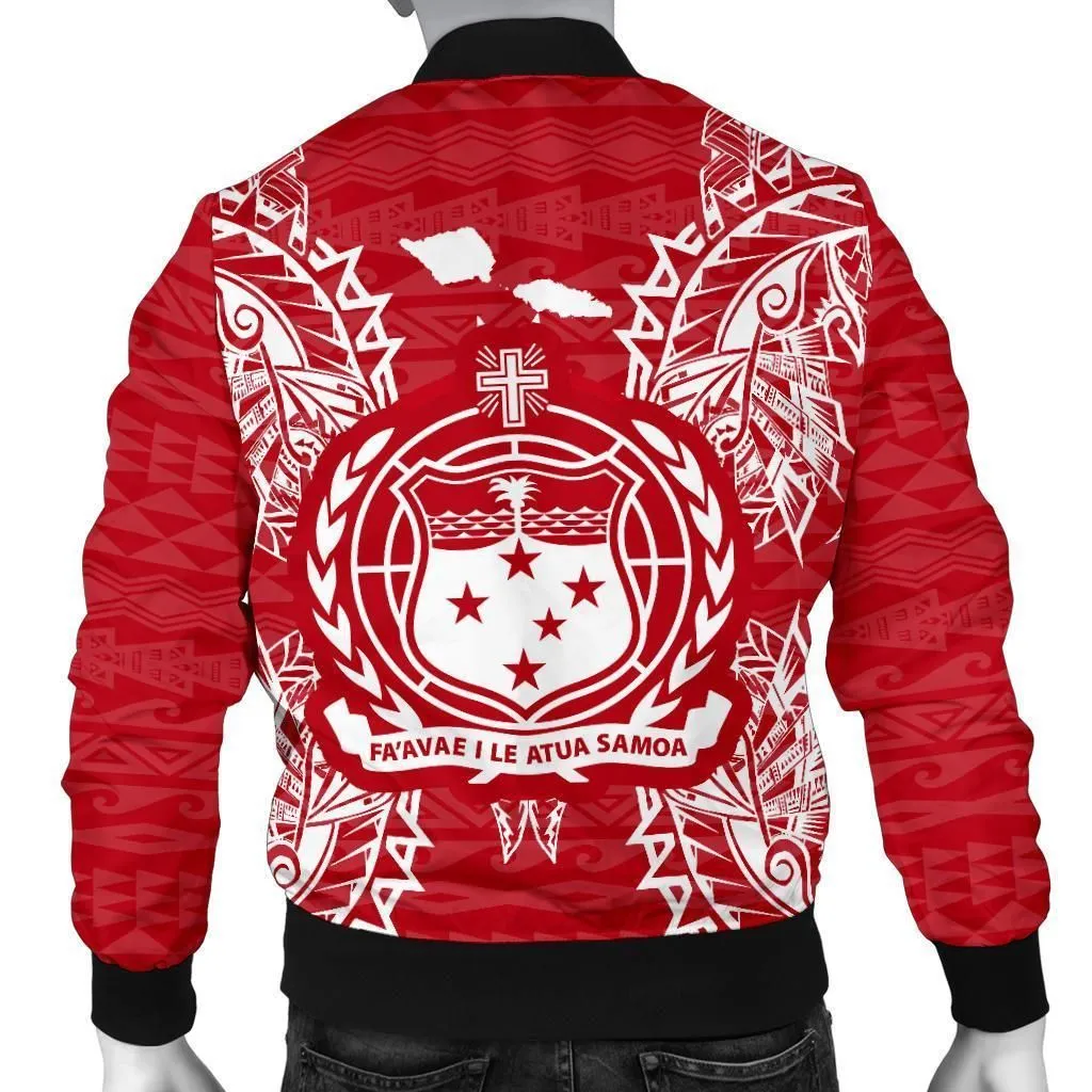 Samoa Polynesian Mens Bomber Jacket Map Red White