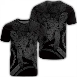 Hawaiian - Hawaii Turtle Hibiscus Polynesian Vintage T-Shirt - Gray - AH