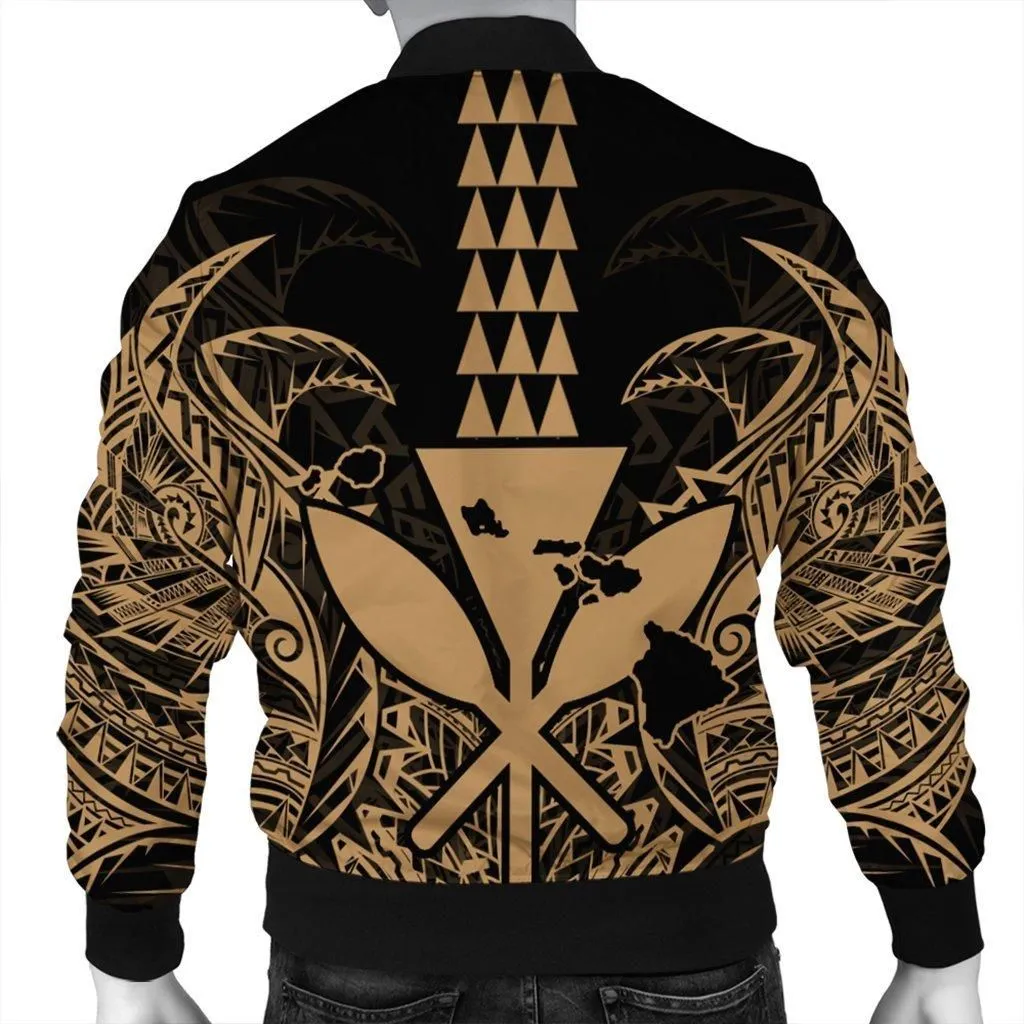 Hawaii Polynesian Kanaka Kakau Bomber Jacket - Alan Style Gold - AH