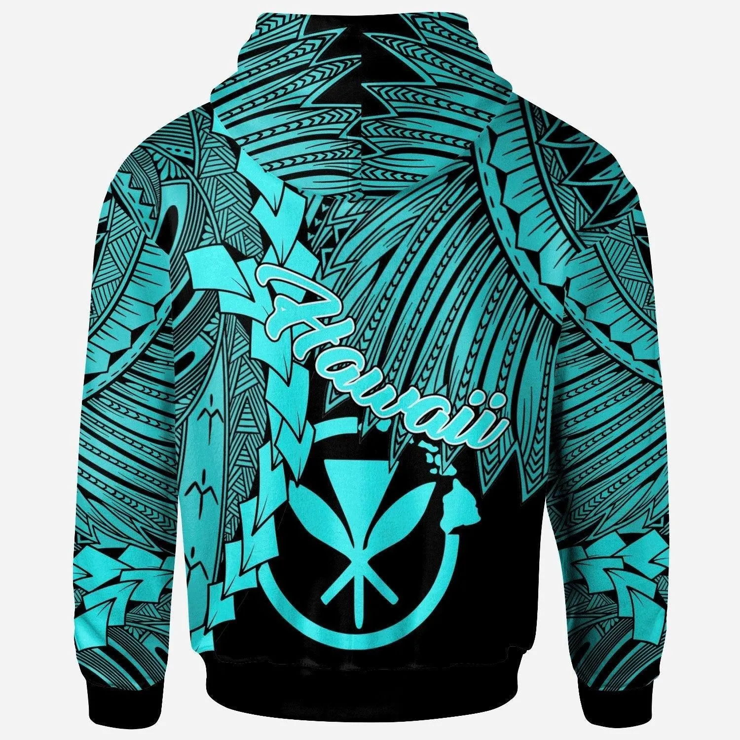 Polynesian Hawaii Custom Personalised Hoodie - Tribal Wave Tattoo Neon Blue