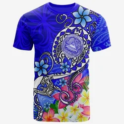 American Samoa Polynesian T-shirt - Turtle Plumeria (Blue)