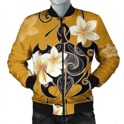 Hawaiian Turtle Plumeria Polynesian Bomber Jacket Yellow