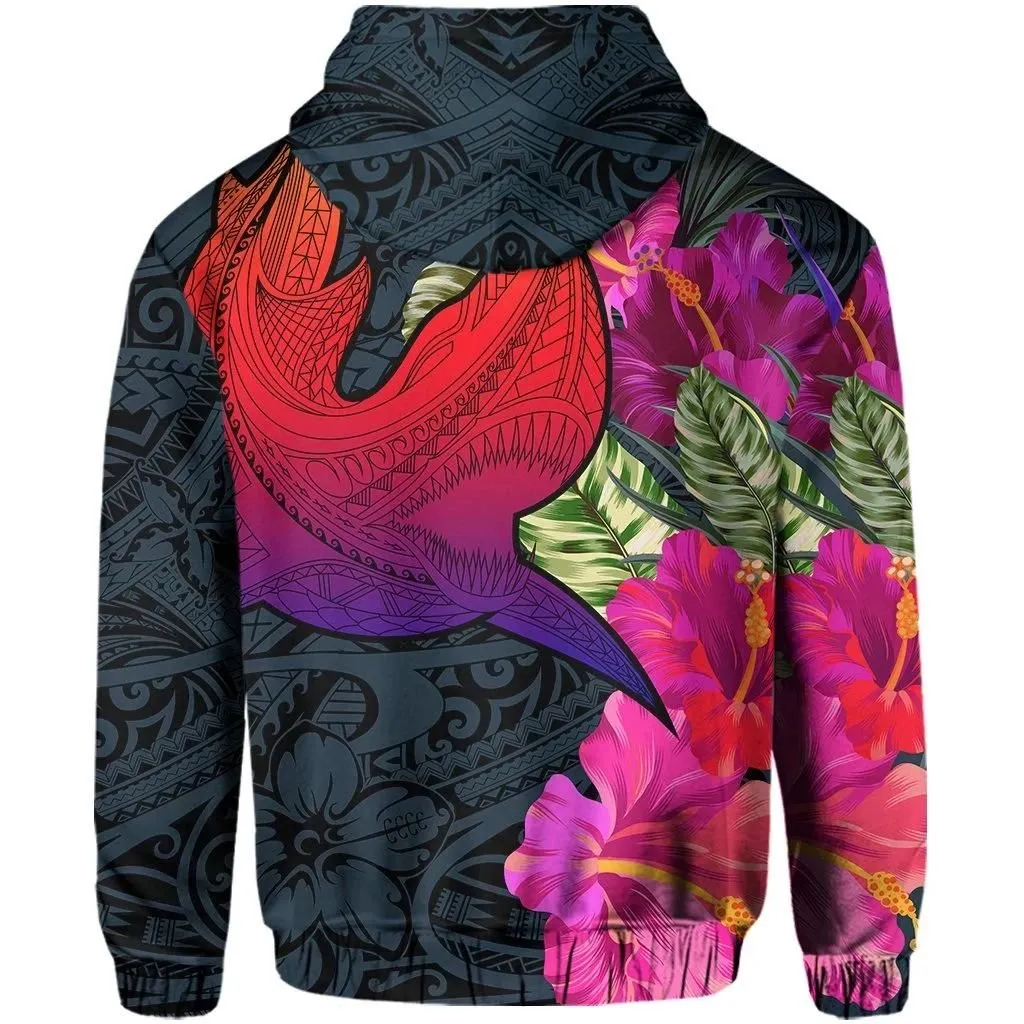 Hawaii Polynesian Hibiscus Shark Hoodie - AH - Rock Style - J5
