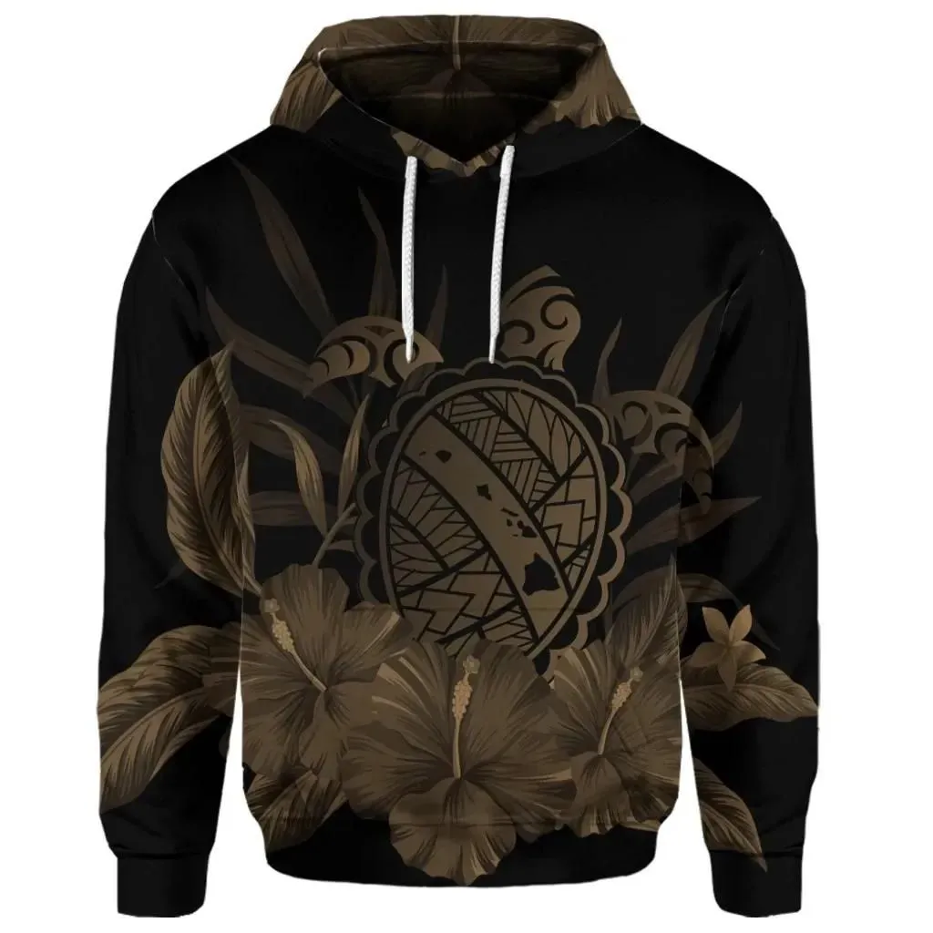 Alohawaii Hoodie - (Personalised) Hawaiian Map Turtle Hibiscus Polynesian Hoodie - Gold - AH - J4R