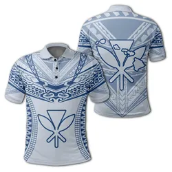 Hawaiian Kanaka Map Football Jersey Polo Shirt - White And Blue - Roger Style - AH