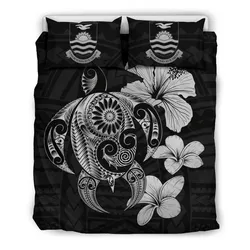 Alohawaii Bedding Set - Cover and Pillow Cases Kiribati Hibiscus Plumeria Mix Polynesian Turtle Gray J1