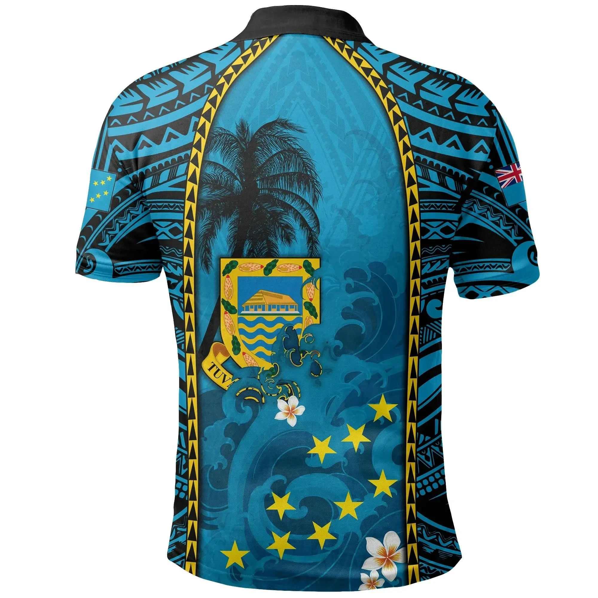 Alohawaii Shirt - Polo Shirt Tuvalu All Over Print Coat Of Arms polynesian With Hibiscus And Waves TH65