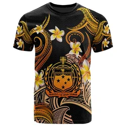 Samoa T-shirt - Custom Personalised Polynesian Waves with Plumeria Flowers (Orange)