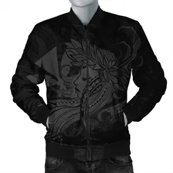 Hawaiian Map Hula Girl Hibiscus Kanaka Polynesian Bomber Jacket - Gray - AH