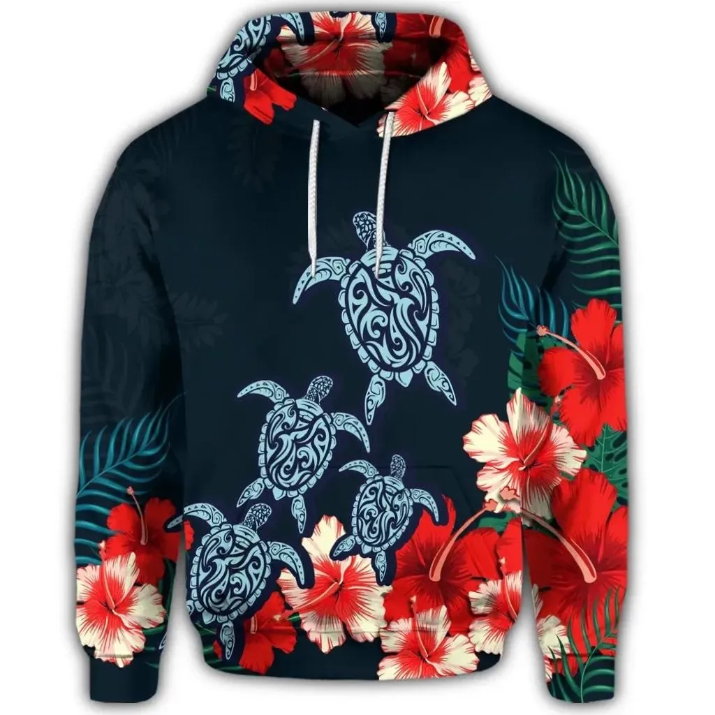 Alohawaii Hoodie - Hawaiian Hibiscus And Turtle Polynesian Hoodie - AH - JR