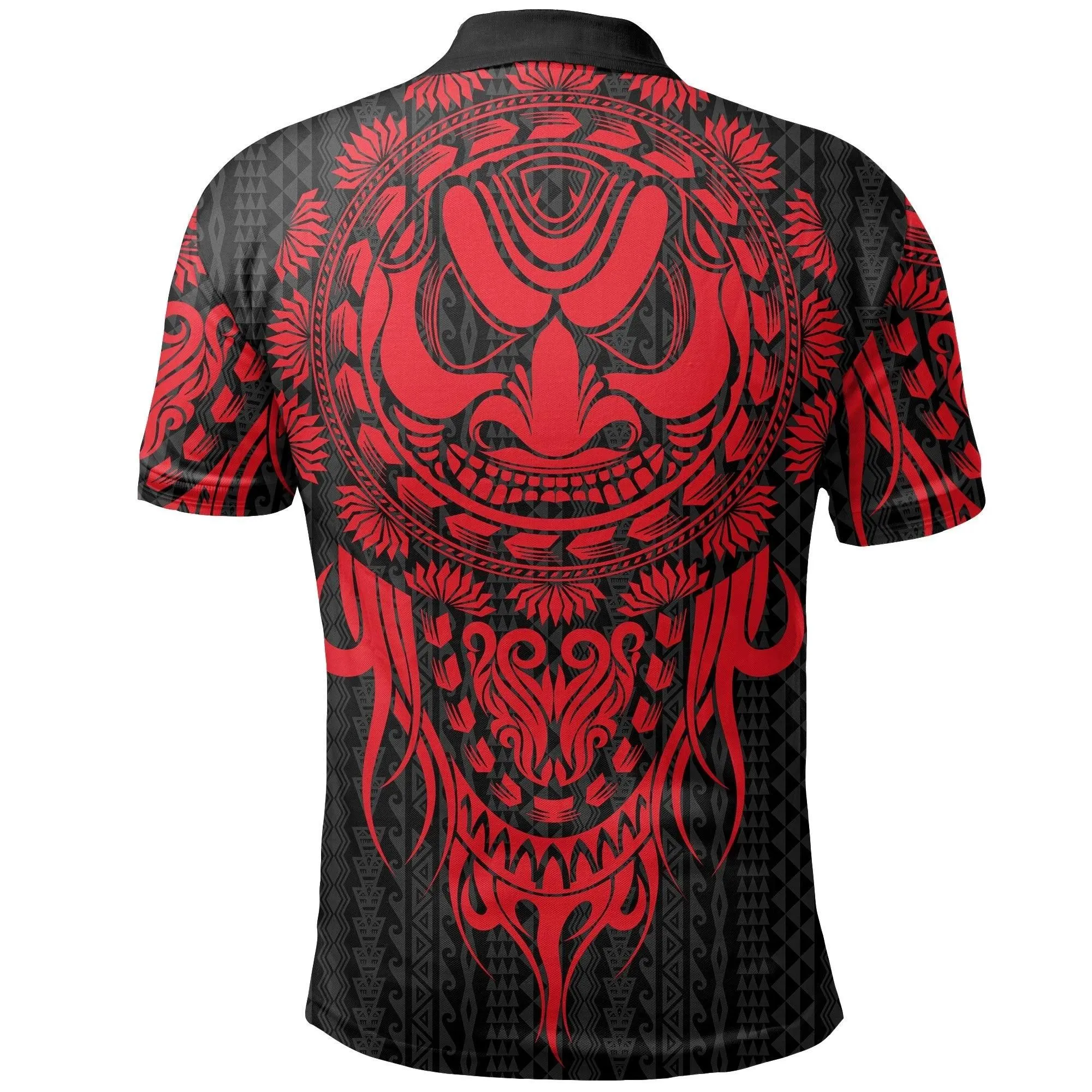 Polynesian Polo Shirt - Tattoo Tiki Mask Red - BN12