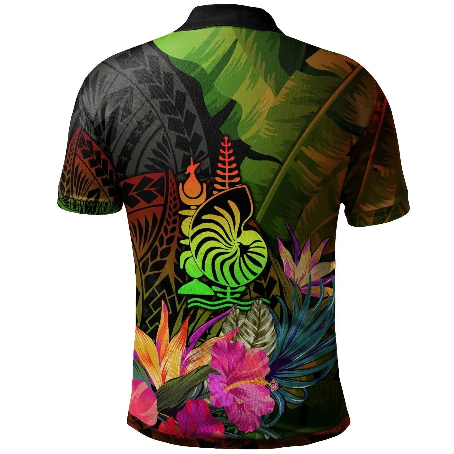 Alohawaii Shirt - Polo Shirt New Caledonia Polynesian Hibiscus and Banana Leaves