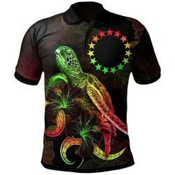 Cook Islands Polynesian Polo Shirt - Turtle With Blooming Hibiscus Reggae