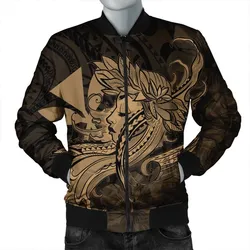 Hawaiian Map Hula Girl Hibiscus Kanaka Polynesian Bomber Jacket - Gold - AH