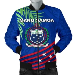Samoa Men Bomber Jacket Coconut Leaves Rugby Style