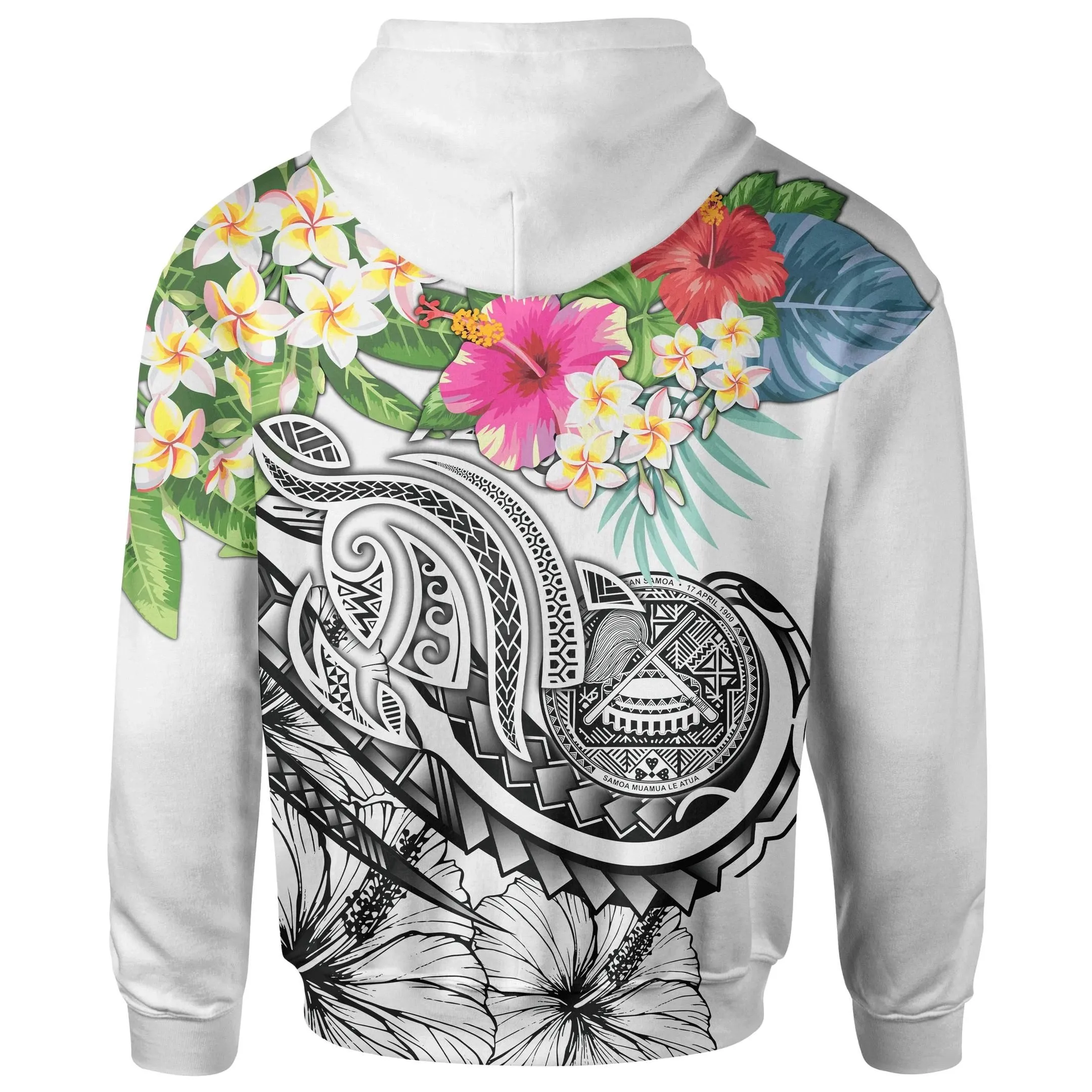 Alohawaii Clothing - Hoodie Polynesian American Samoa - Summer Plumeria (White) - BN15