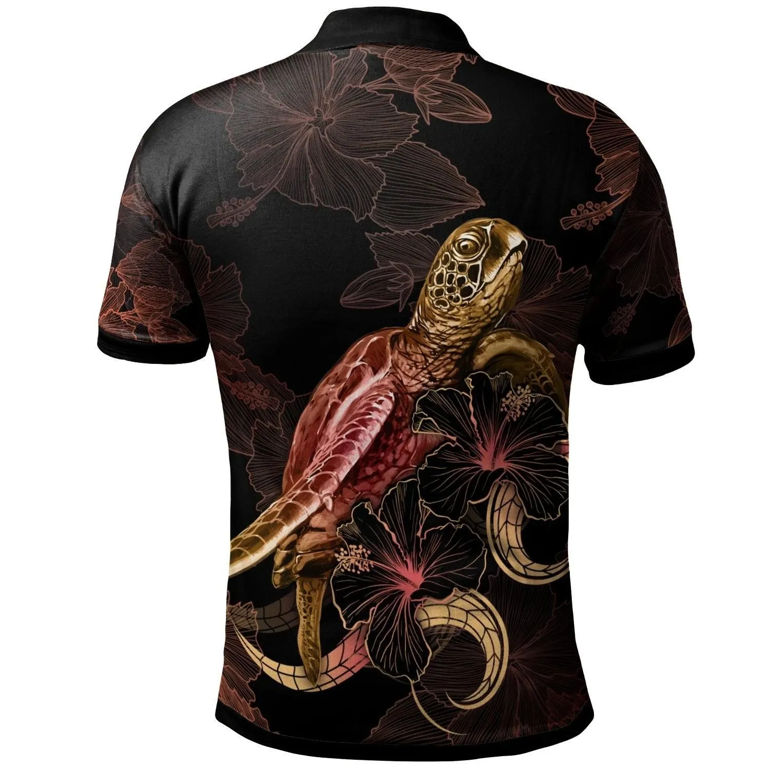 Alohawaii Shirt - Polo Shirt Tokelau Polynesian - Turtle With Blooming Hibiscus Gold - BN22