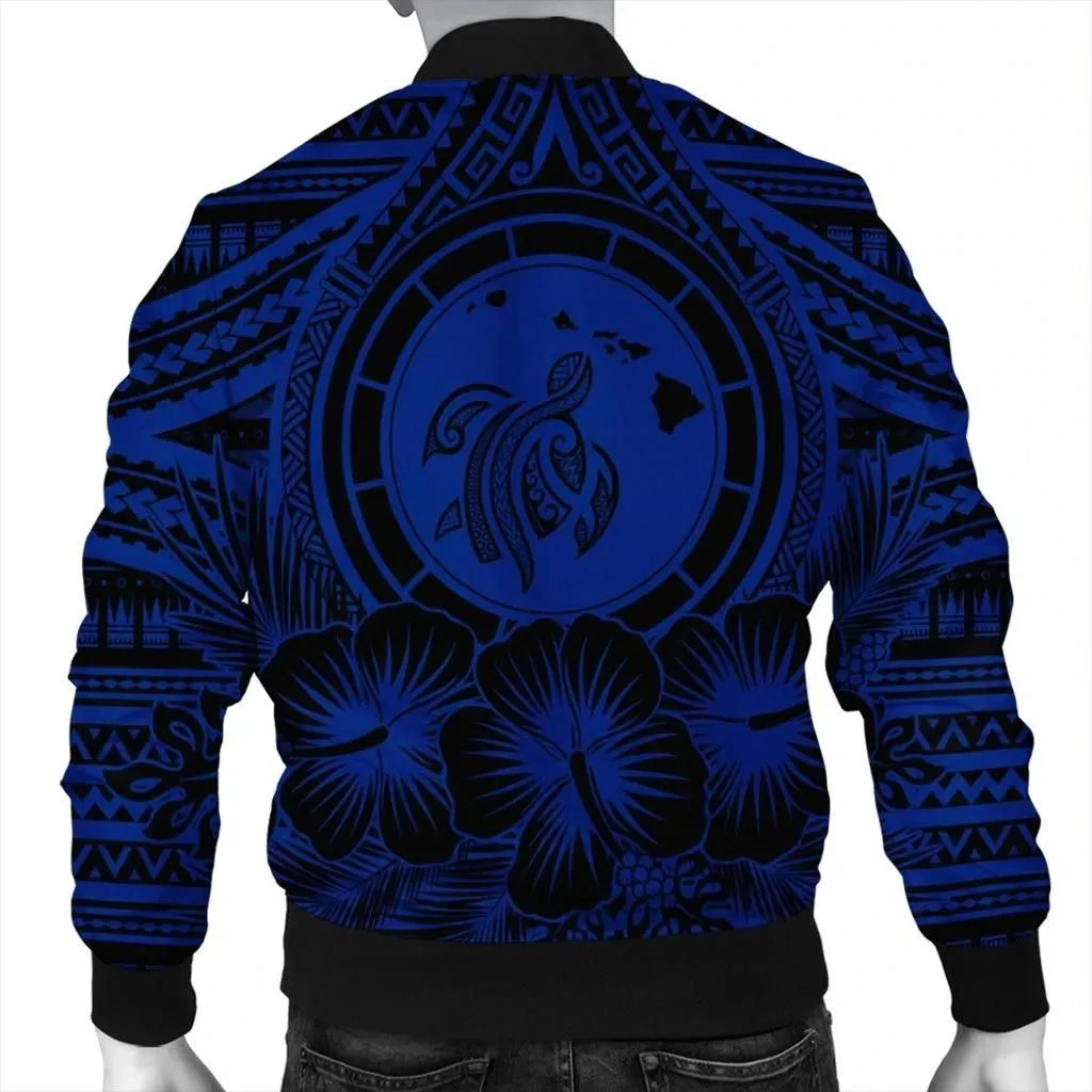 FamilyGater Jacket - Hawaiian Map Honu Hibiscus Tropic Blue Polynesian Bomber Jacket - AH - JGR