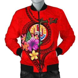 Tahiti Polynesian Custom Personalised Mens Bomber Jacket - Floral With Seal Red