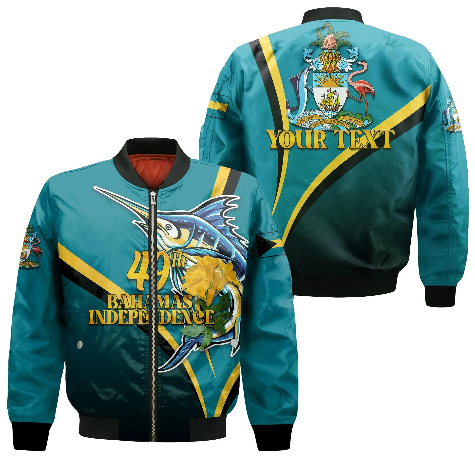 Custom The Bahamas 49th Anniversary Independence Day Blue Marlin Bomber Jacket LT12