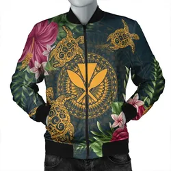 Hawaii Kanaka Turtle Hibiscus Plumerian Polynesia Bomber Jacket - Alena Style