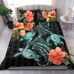 Turtle Mix Hibiscus Bedding Set Polynesian Duvet Cover