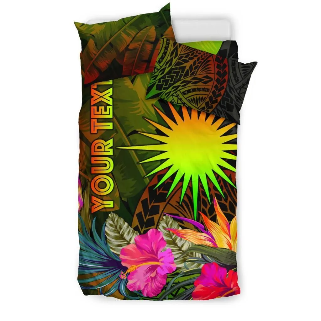 Marshall Islands Polynesian Personalised Bedding Set -  Hibiscus and Banana Leaves -BN15