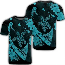 Alohawaii Tee - Hawaiian Map Hibiscus Turtle Fish Hook Polynesian T-Shirt Blue - AH - J5R