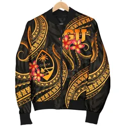 Guam Polynesian Women Bomber Jacket - Gold Plumeria - BN11