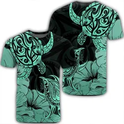 Alohawaii Tee - Hawaii Turtle T-Shirt Polynesian Hibiscus Art Turquoise - AH - JR
