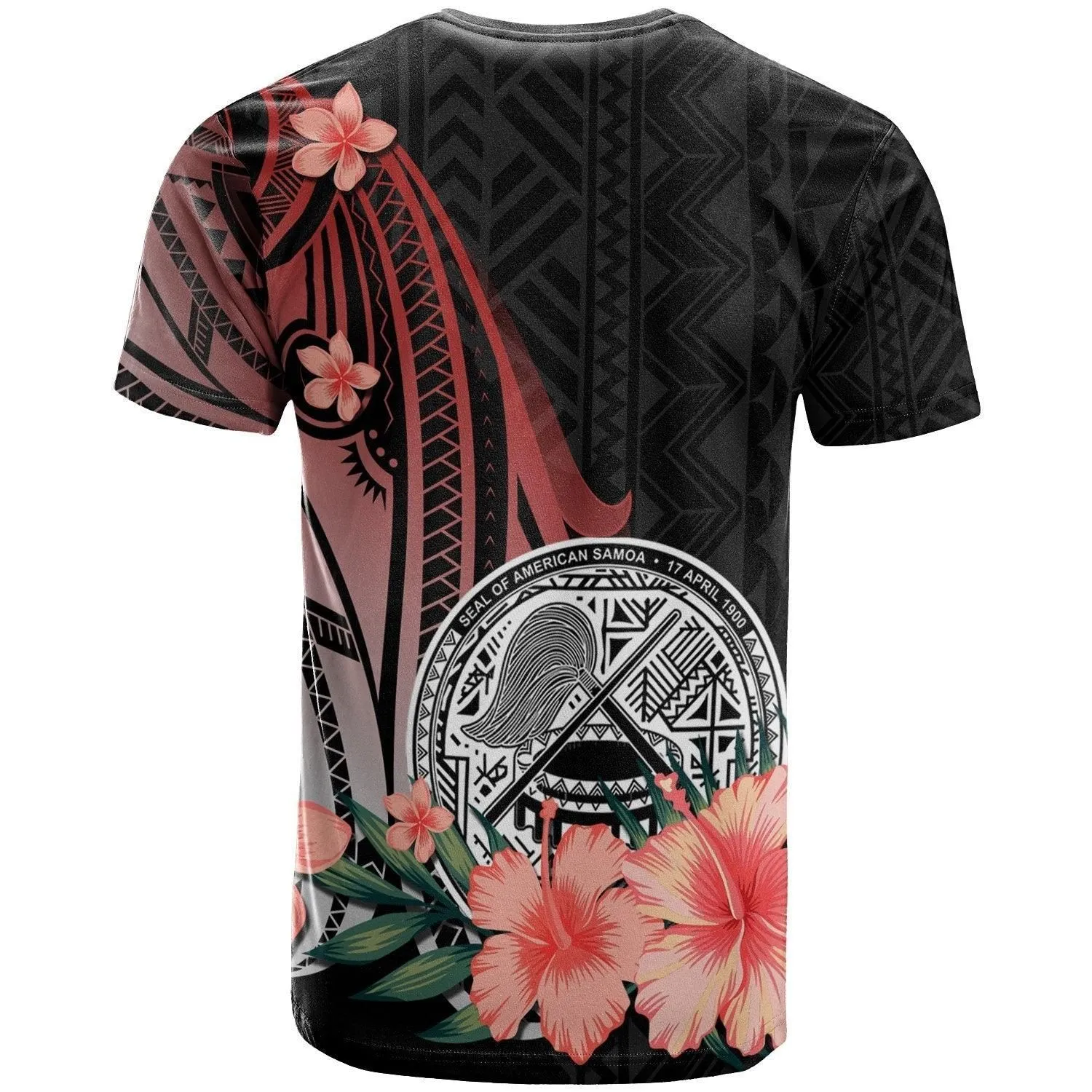 American Samoa Personalised Custom T shirt - Red Polynesian Hibiscus Pattern Style