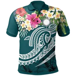 Marshall Islands Polynesian Polo Shirt - Summer Plumeria (Turquoise)