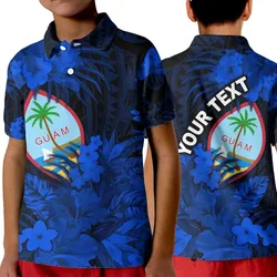 (Custom Personalised) Guam Polynesian Polo Shirt KID Tropical Flowers - Blue LT8