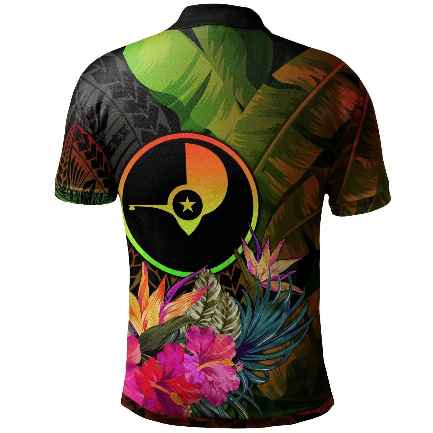 Yap Polynesian Personalised Polo Shirt - Hibiscus and Banana Leaves