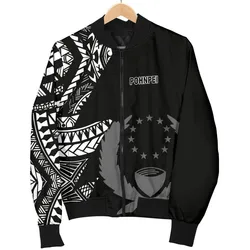 Pohnpei Mens Bomber Jacket - Micronesian Pattern Flash Black