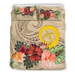 Vanuatu Bedding Set Hibiscus Polynesian Wave Duvet Cover Beige TH5