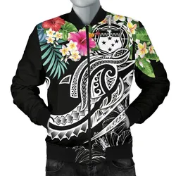 Polynesian Samoa Mens Bomber Jacket - Summer Plumeria (Black)