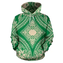 Hawaii Hoodie - Polynesian Plumeria Mix Green Pullover