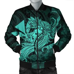 Alohawaii Jacket - Hawaiian Map Hula Girl Hibiscus Kanaka Polynesian Bomber Jacket - Turquoise - AH - J4R