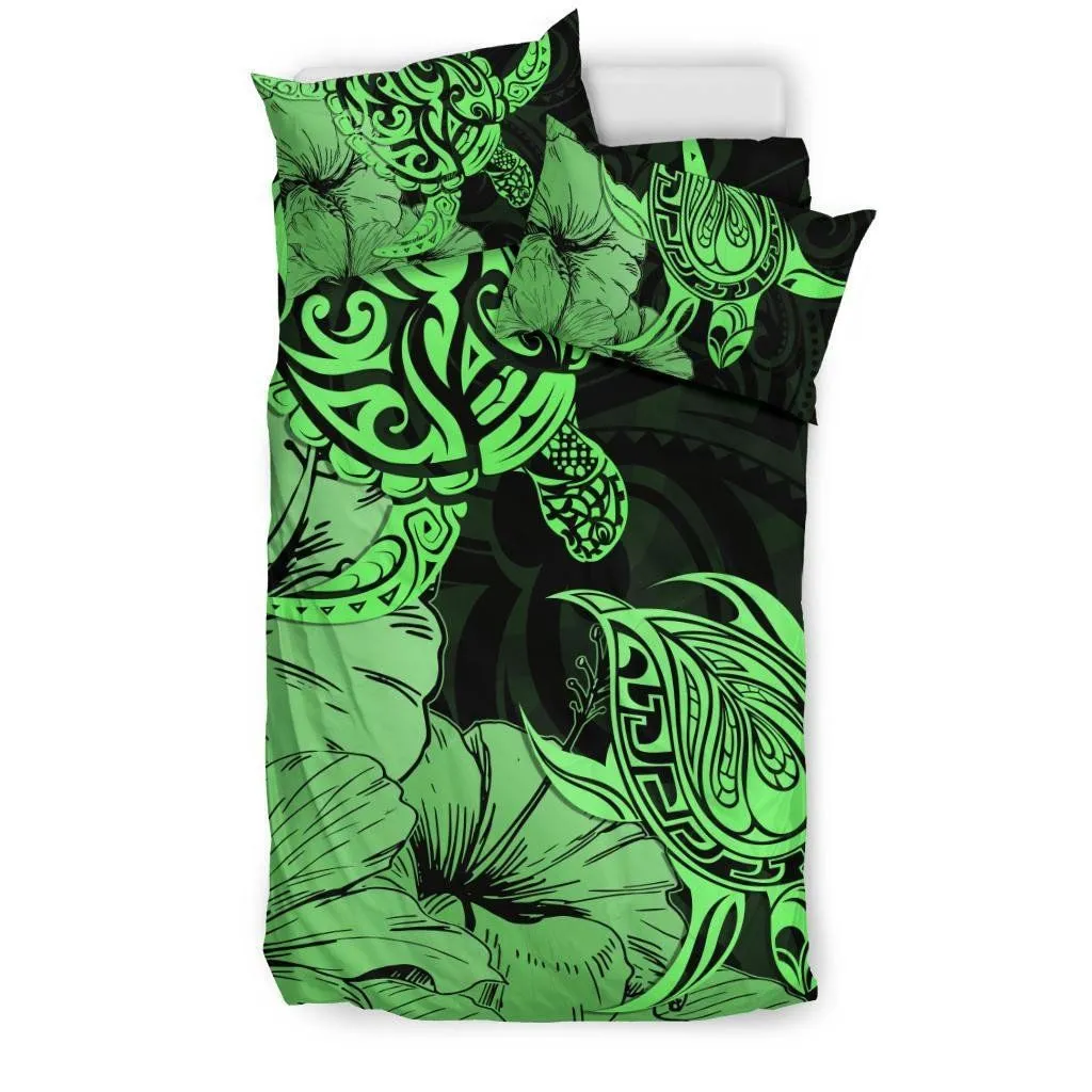 Hawaii Turtle Bedding Set Polynesian Hibiscus Art Green AH J1